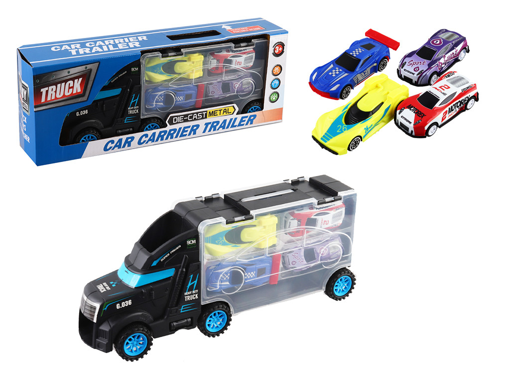 Трейлер 28 см, машинка 7 см 4 шт., у кор-ку, 33-12,5-7,5см/48/, фото 1