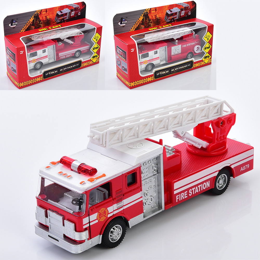 Пожежна машина метал, інерц, 17см, звук, світло, рухливі деталі,гумові колеса, відчиняються двері, 3 види, на бат(табл), в, фото 1
