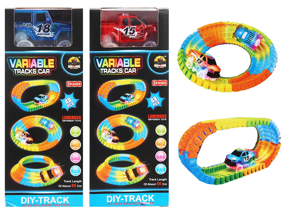 Трек 66 см, світиться в темряві, машинка9,5см-світло,49дет, на бат-ке, у кор-ке,10,5-25-5,5 см/60/, фото 1