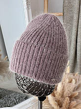 Тепла жіноча шапка Тора ангора на флісі мокко