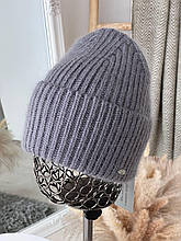 Тепла жіноча шапка Тора ангора на флісі сіра