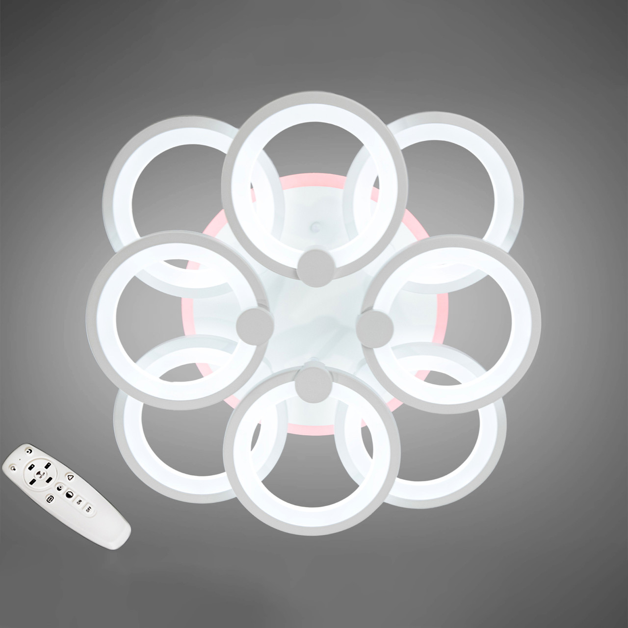 Сучасна світлодіодна люстра стельова на 150 Вт з пультом, освітлення до 20 м², 8022/4+4WH, фото 1