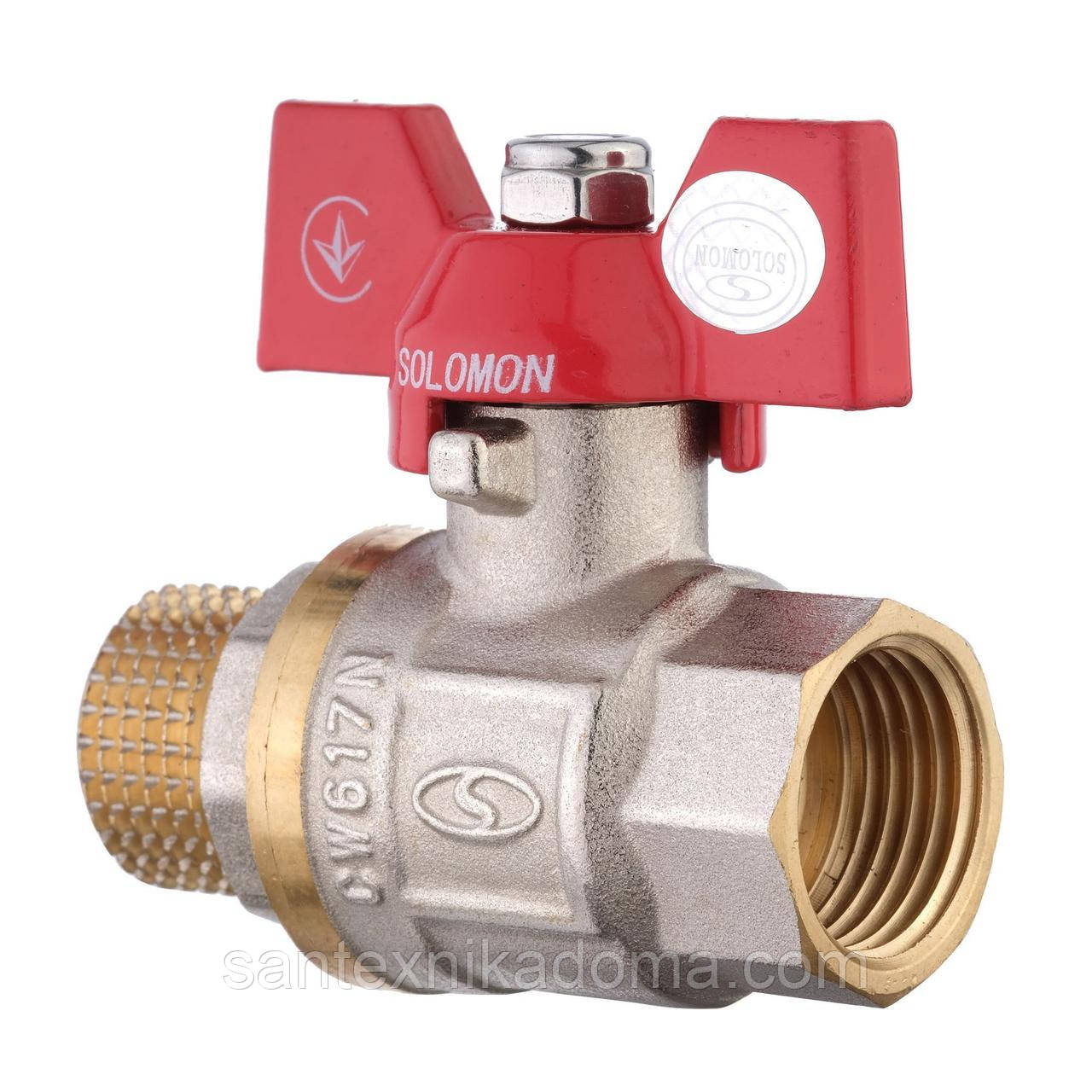 Кран кульовий SOLOMON 1″ ЗВ метелик червоного кольору PN40 В1008