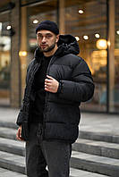Зимовий пуховик чоловічий із капюшоном чорний Heat S M L XL