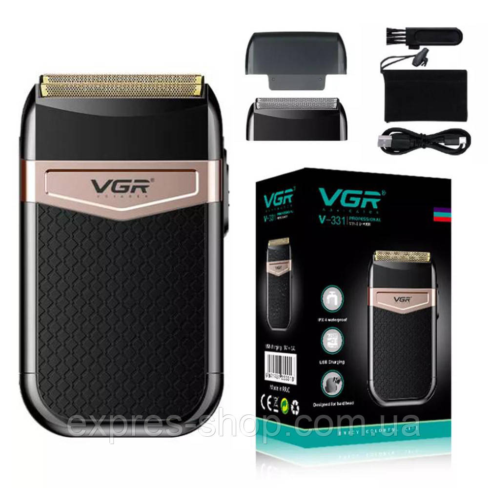 Електробритва триммер з насадками V-331 / Прилад для стрижки волосся та бороди / Чоловіча акумуляторна бритва, фото 1