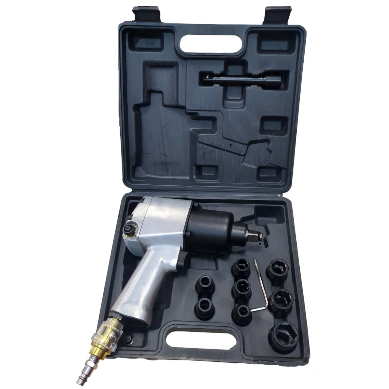 Пневмогайковерт 1/2" 920 Нм подвійний ударний механізм з набором головок в кейсі ShiningBerg 15272K (Китай), фото 1