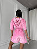 Рожева жіноча тепла коротка піжама-комбінезон із двосторонньої махри на блискавці з капюшоном, фото 3