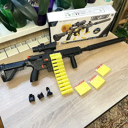 Дитячий іграшковий автомат з акумулятором HK 416 708 (стріляє м'якими кулями), фото 1