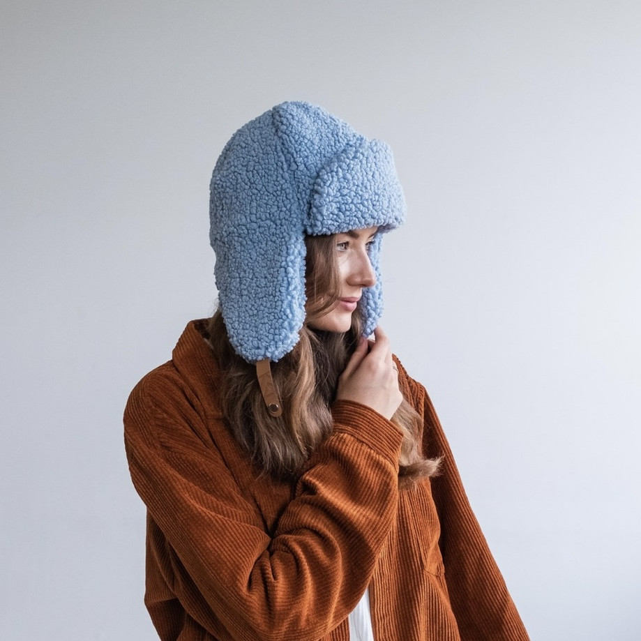 Жіноча голуба шапка вушанка Тедді, фото 1