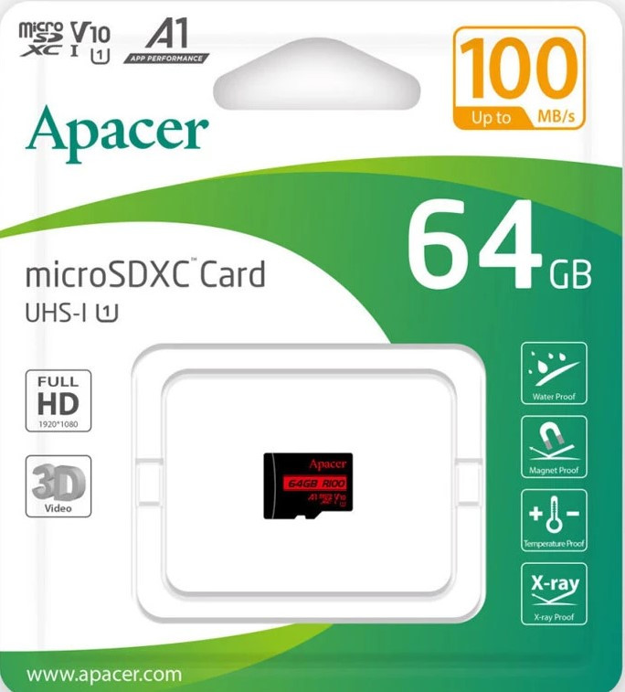 Карта пам`яті 64Gb Micro-SDXC (UHS-1) Apacer class 10 V10 A1 R100MB/s №0942, фото 1