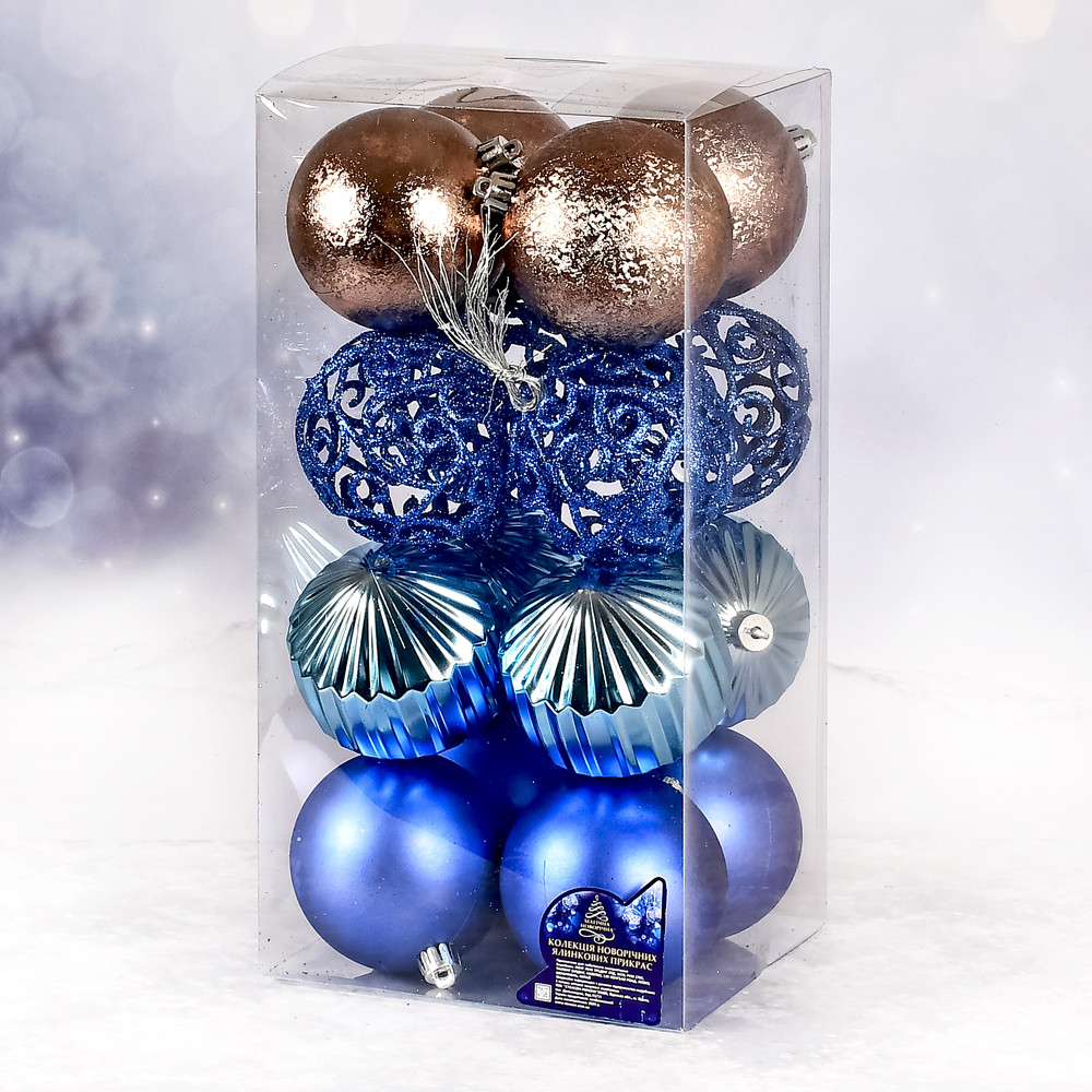 Набір куль 8см 16шт синій з рожевим золотом №9709(12), фото 1