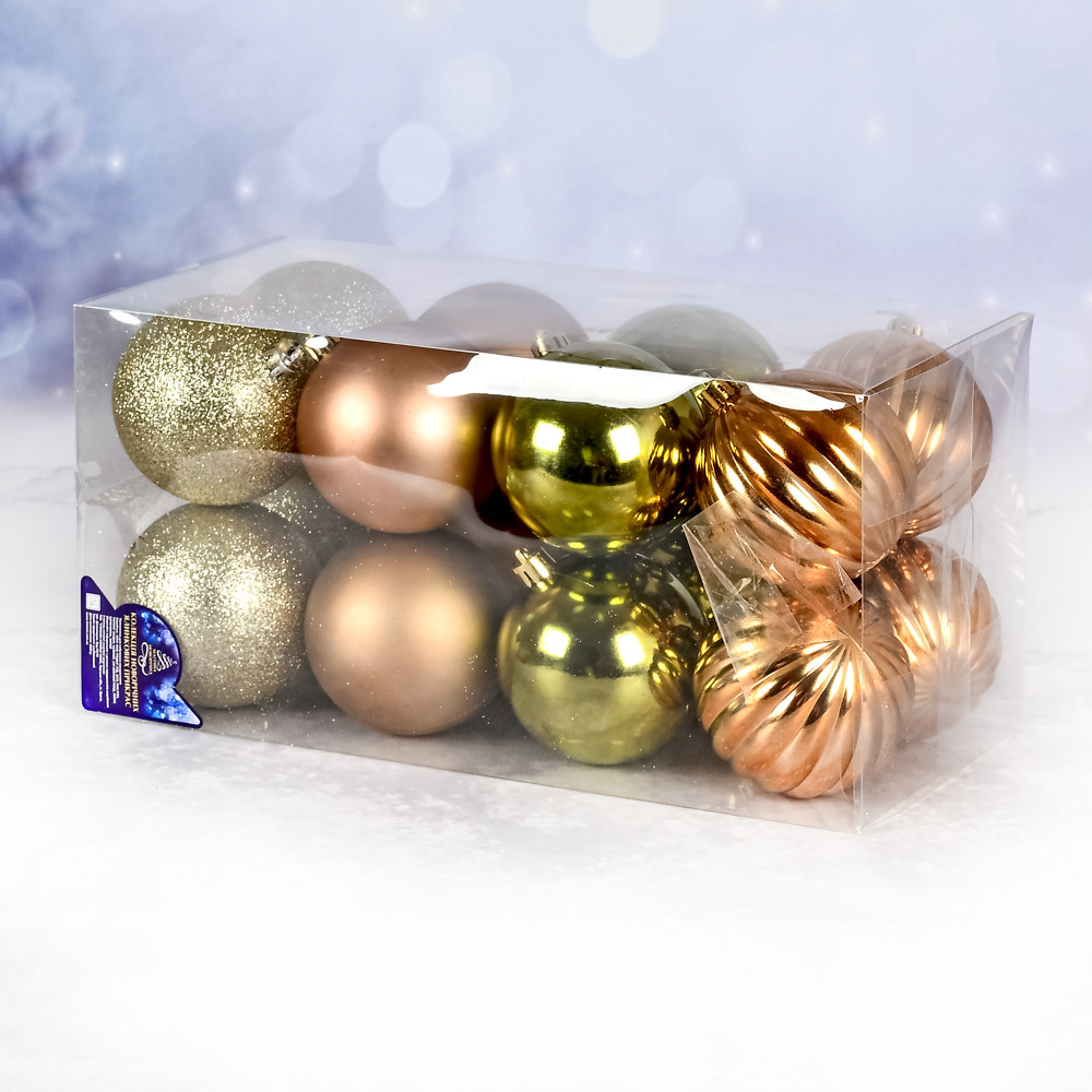 Набір куль 8см 16шт золото №9689(12), фото 1