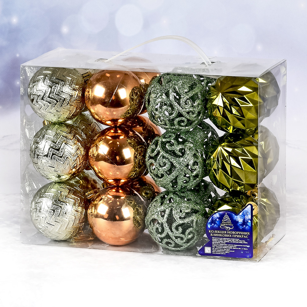 Набір куль 6см 24шт золото з оливковим №9698(24), фото 1