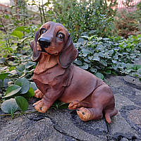 Садова фігура Такса мала, коричнева (15х10х17 см), садові фігури з полістоуну, садові статуетки