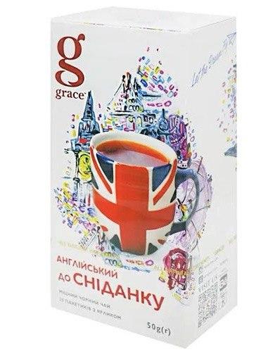 ЧАЙ чорний GRACE Англійський до сніданку у пакетиках із ярликом 25шт*2г, (Грейс)