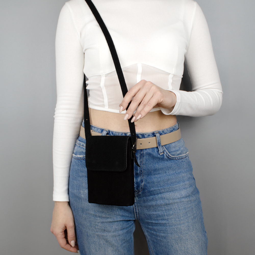 Сумка для телефону жіноча замшева Virginia Conti 03804 чорна, фото 1