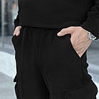 Чоловічий флісовий оверсайз чорний костюм з капюшоном Комплект плюшевий Худі + Штани утеплений, фото 5