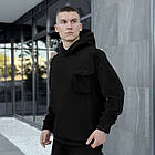 Чоловічий флісовий оверсайз чорний костюм з капюшоном Комплект плюшевий Худі + Штани утеплений, фото 8