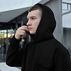 Чоловічий флісовий оверсайз чорний костюм з капюшоном Комплект плюшевий Худі + Штани утеплений, фото 9