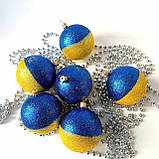 Набір новорічних іграшок 6 шт 8 см | прикраси ялинкові блакитно жовті | новорічні іграшки, фото 4