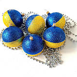 Набір новорічних іграшок 6 шт 10 см | прикраси ялинкові блакитно жовті | новорічні іграшки, фото 3