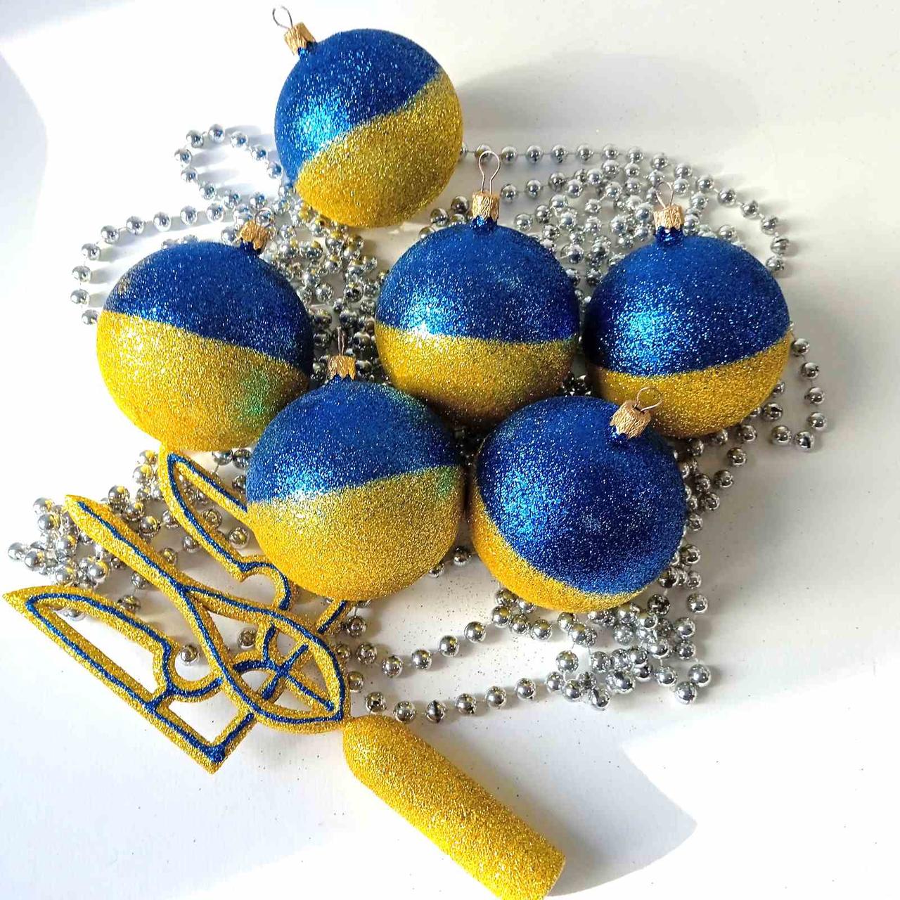 Верхівка на ялинку Тризуб блискучий і новорічні іграшки набір | новорічна прикраса |, фото 1