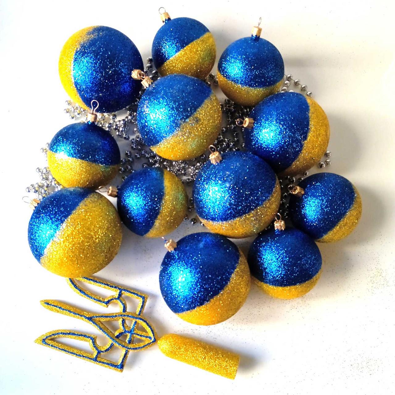 Верхівка на ялинку Тризуб блискучий і новорічні іграшки набір | новорічна прикраса |, фото 1