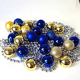 Набір новорічних іграшок 24 шт 4 см | прикраси ялинкові блакитно жовті | новорічні іграшки, фото 3