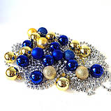 Набір новорічних іграшок 24 шт 4 см | прикраси ялинкові блакитно жовті | новорічні іграшки, фото 5