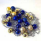 Набір новорічних іграшок 24 шт 4 см | прикраси ялинкові блакитно жовті | новорічні іграшки, фото 6