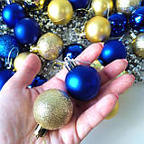Набір новорічних іграшок 48 шт 4 см | прикраси ялинкові блакитно жовті | новорічні іграшки, фото 2
