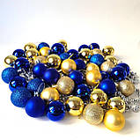 Набір новорічних іграшок 48 шт 4 см | прикраси ялинкові блакитно жовті | новорічні іграшки, фото 5