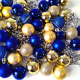 Набір новорічних іграшок 48 шт 4 см | прикраси ялинкові блакитно жовті | новорічні іграшки, фото 6