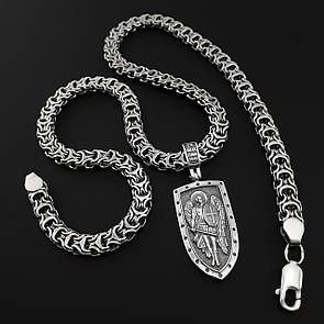 Масивна срібна цепочка чоловіча рамзес з підвіскою ладанкою Ангел оберіг. Товстий ланцюг срібло та Архангел