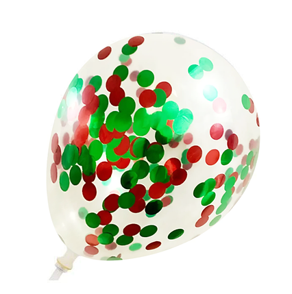 Повітряна кулька 12" (30см) із зеленим та червоним конфетті | Новий рік, фото 1