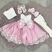 Святковий комплект одягу з платтям для дівчинки, на пивиску або хрестини. Рожевий Туреччина 5 пр