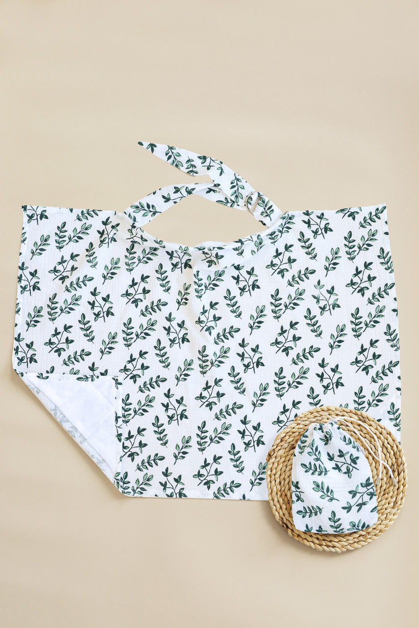 Муслінова накидка для годування з сумочкою чохлом, Папороть, фото 1