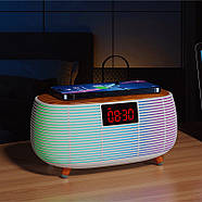 Портативна Bluetooth колонка з годинником та бездротовою зарядкою NSP0384 Стильна Bluetooth колонка з підсвічуванням, фото 6