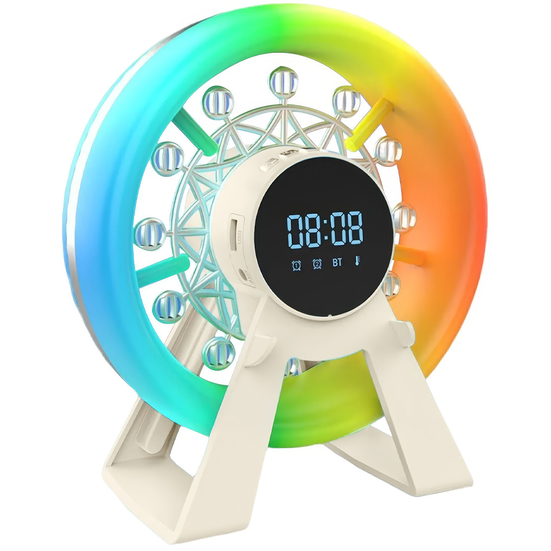 Акумуляторний нічник-Bluetooth колонка з годинником, будильником і RGB підсвічуванням Карусель L-38A, фото 1