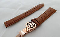 Ремінець до годинників Patek philippe коричневий, шкіряний, з фірмовою застібкою 20/18 мм ААА