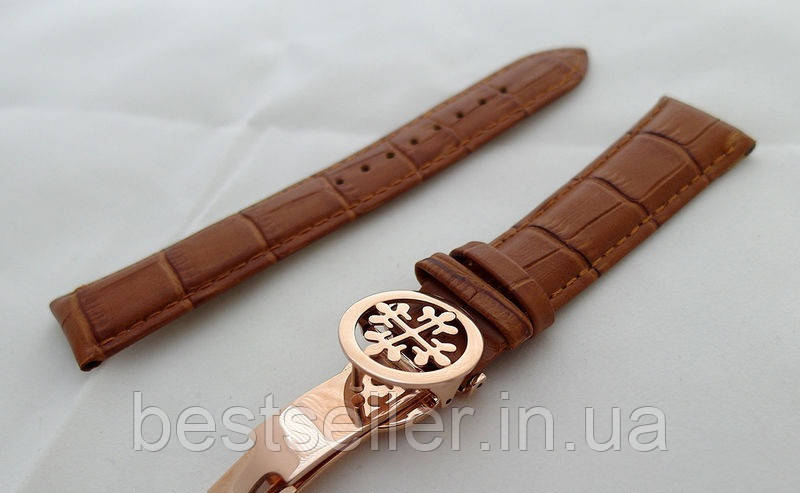 Ремешок к часам Patek philippe коричневый, кожаный, с фирменной застежкой 20/18мм ААА - фото 1 - id-p447378206