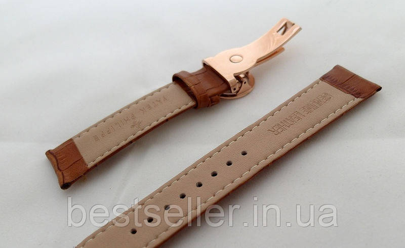 Ремешок к часам Patek philippe коричневый, кожаный, с фирменной застежкой 20/18мм ААА - фото 2 - id-p447378206