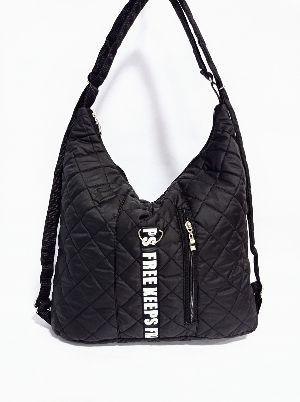 Жіноча стьобана сумка-рюкзак 30*40см чорна (5-0219), фото 1