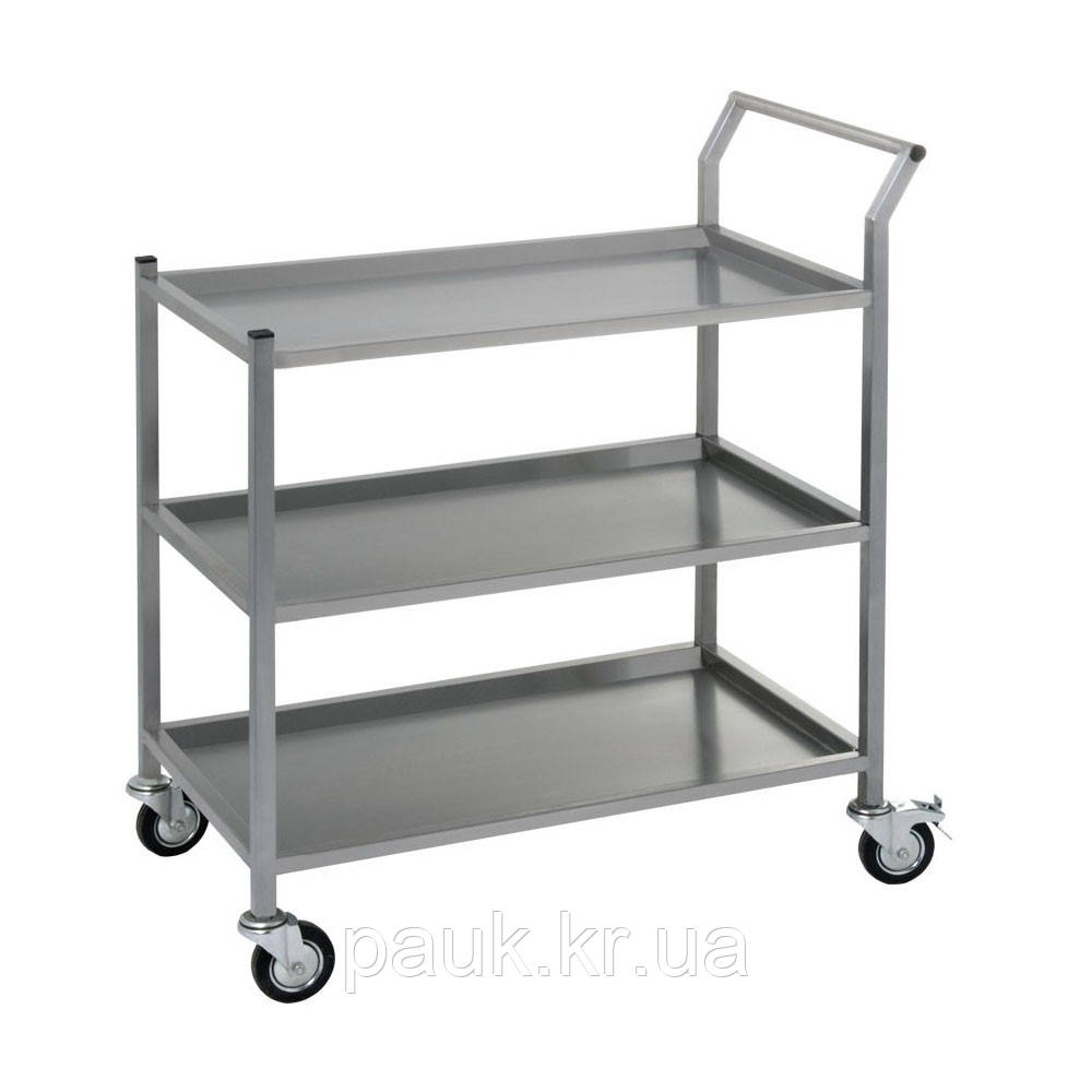 Візок серірувальний на 3 полички, сервірувальний візок металевий, візок для сервірування з нержавіючої сталі, фото 1