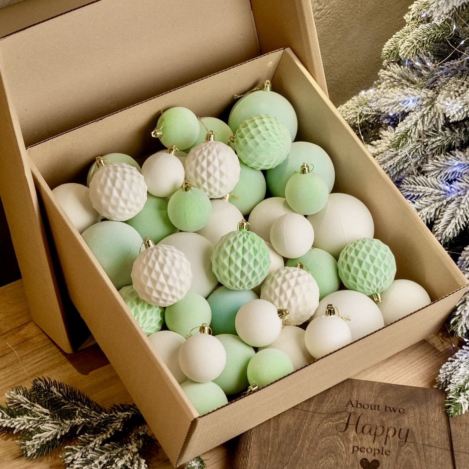 Набір 40 новорічних ялинкових кульок іграшок куль на ялинку пластик, новорічні ялинкові кульки кулі іграшки та прикраси пластикові, фото 1