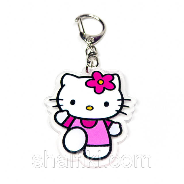 "Кішка Хеллоу Кітті / Hello Kitty" брелок акриловий двосторонній з уф-друком