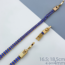 Браслет "Подвійна Доріжка" з синім цирконієм, р.16,5; р.18,5; медзолото Xuping, позолота, 18К