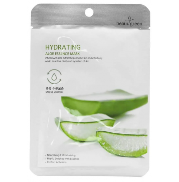 BeauGreen Тканинна маска для обличчя з екстрактом соку алое Premium Hydrating Aloe Essence Mask, фото 1