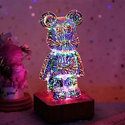 3D нічник світильник Ведмедик із феєрверком RGB від USB, 20 см / Настільна лампа-нічник / Дитячий нічник