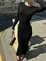 Однотонное теплое длинное приталенное женское платье в пол с длинным рукавом (черное, бежевое, молочное)